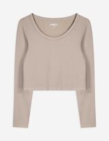 Cropped Shirt - Rippenstruktur - beige