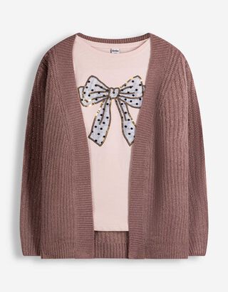 Set aus Strickjacke und Stricktop - 2er-Pack - Beere