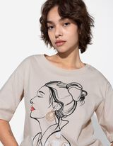 Tričko - Výšivky - béžová