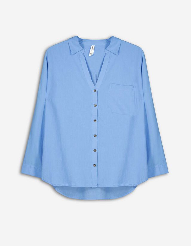Camicia blusata - Maniche con risvolti fissi - celeste