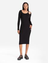 Pletena haljina - Kockasti izrez - crno