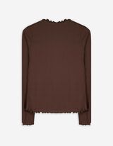 Langarmshirt - Rippenstruktur - dunkelbraun