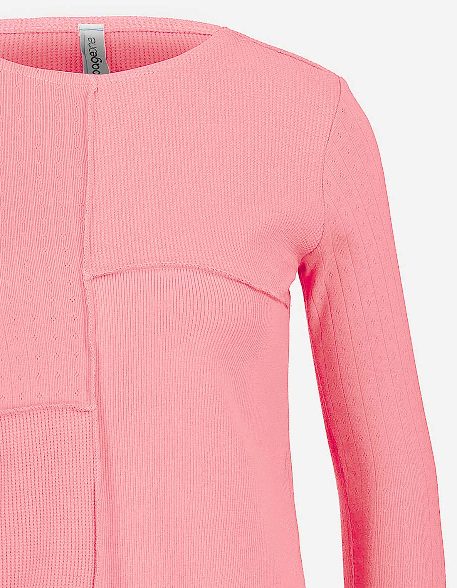 T-shirt &agrave; manches longues - Ourlet coquille - rose