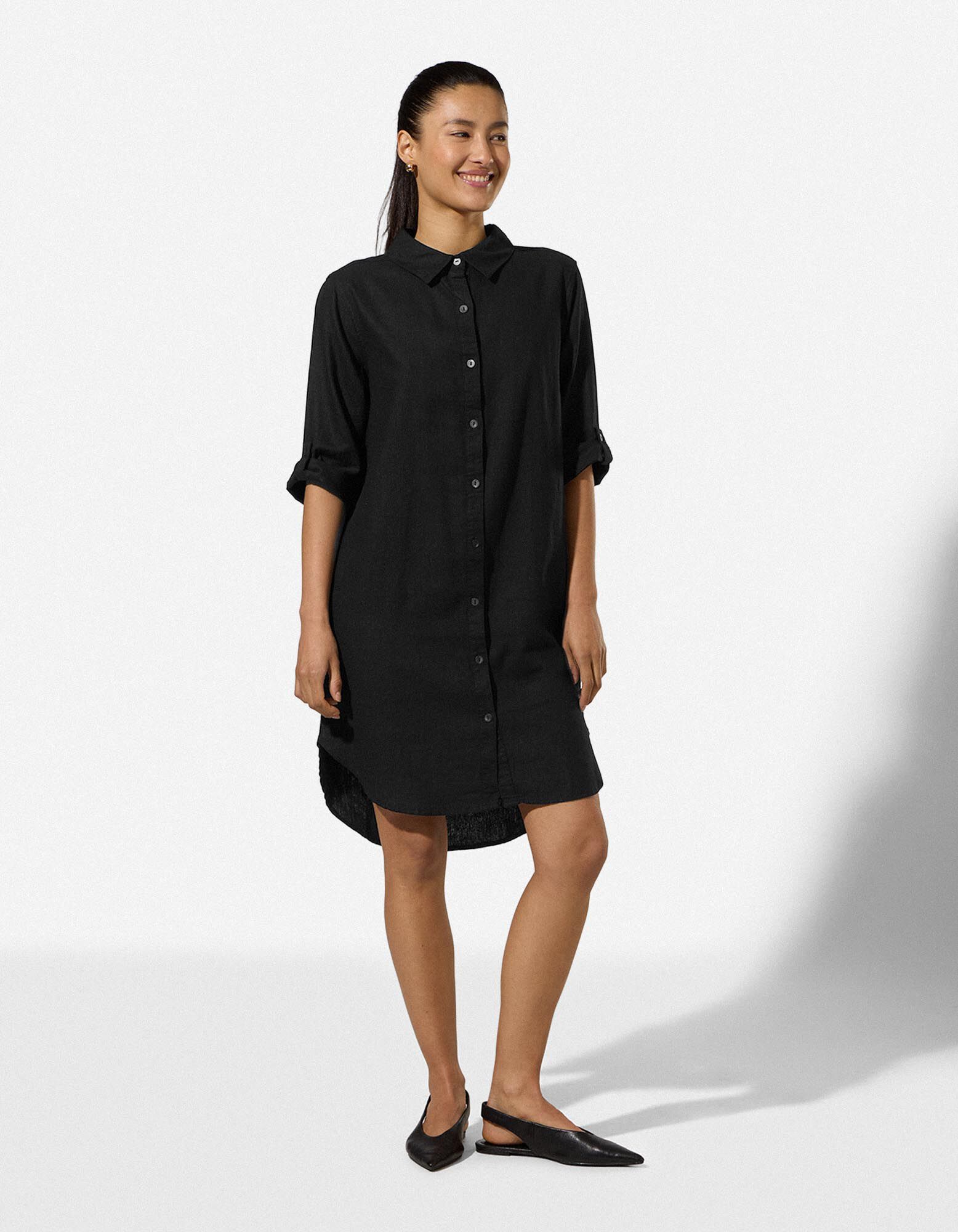 Kleid - Hemdkragen - Schwarz