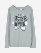 Langarmshirt - Frontprint - grau