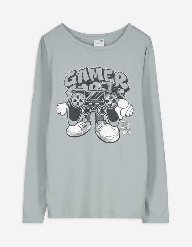 Langarmshirt - Frontprint - grau