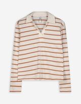 Pololangarmshirt - Streifen - weiß