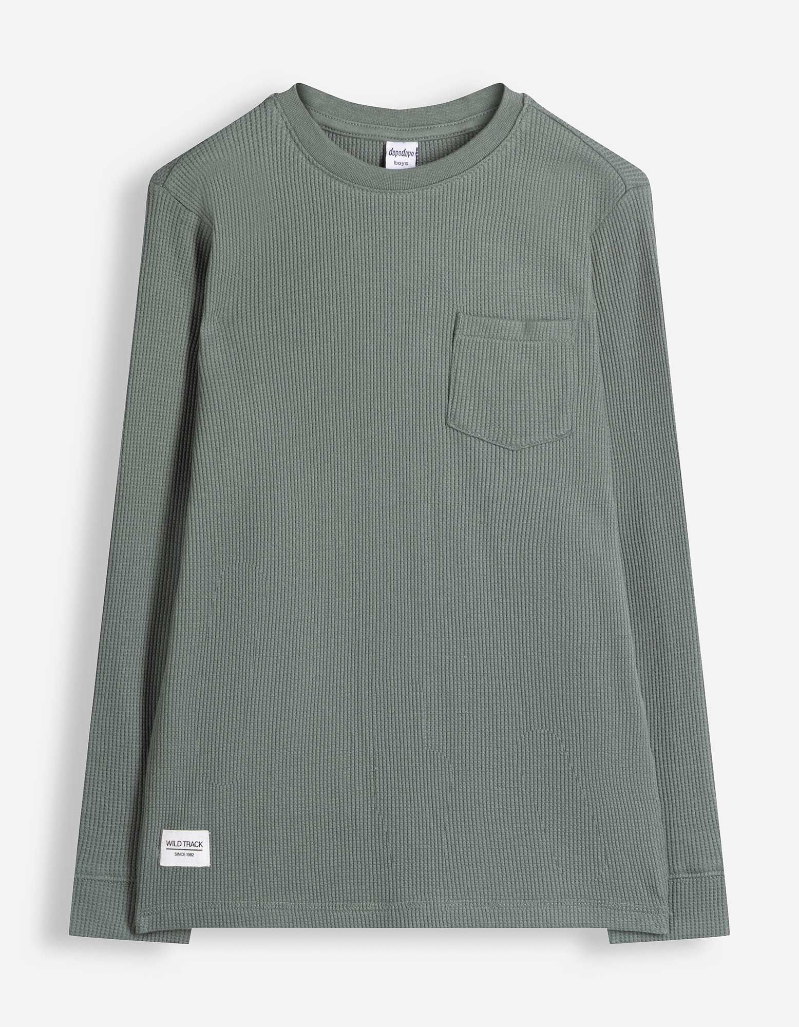 Langarmshirt - Waffelstruktur - Dunkelgr&uuml;n