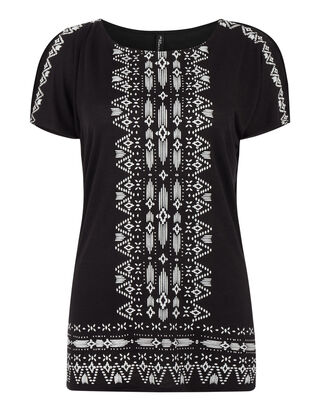 Damen Cold-Shoulder-Shirt mit Ikat-Prints