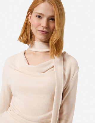 T-shirt &agrave; manches longues - Col ch&acirc;le - beige