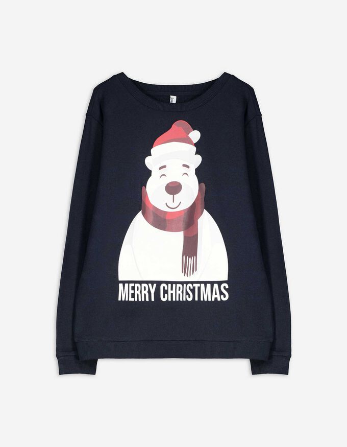 Felpa Natalizia Donna Oversize Con Scritta Merry, Girocollo Manica Lunga, Morbida Misto Cotone, Pullover Rosso Per Le Feste