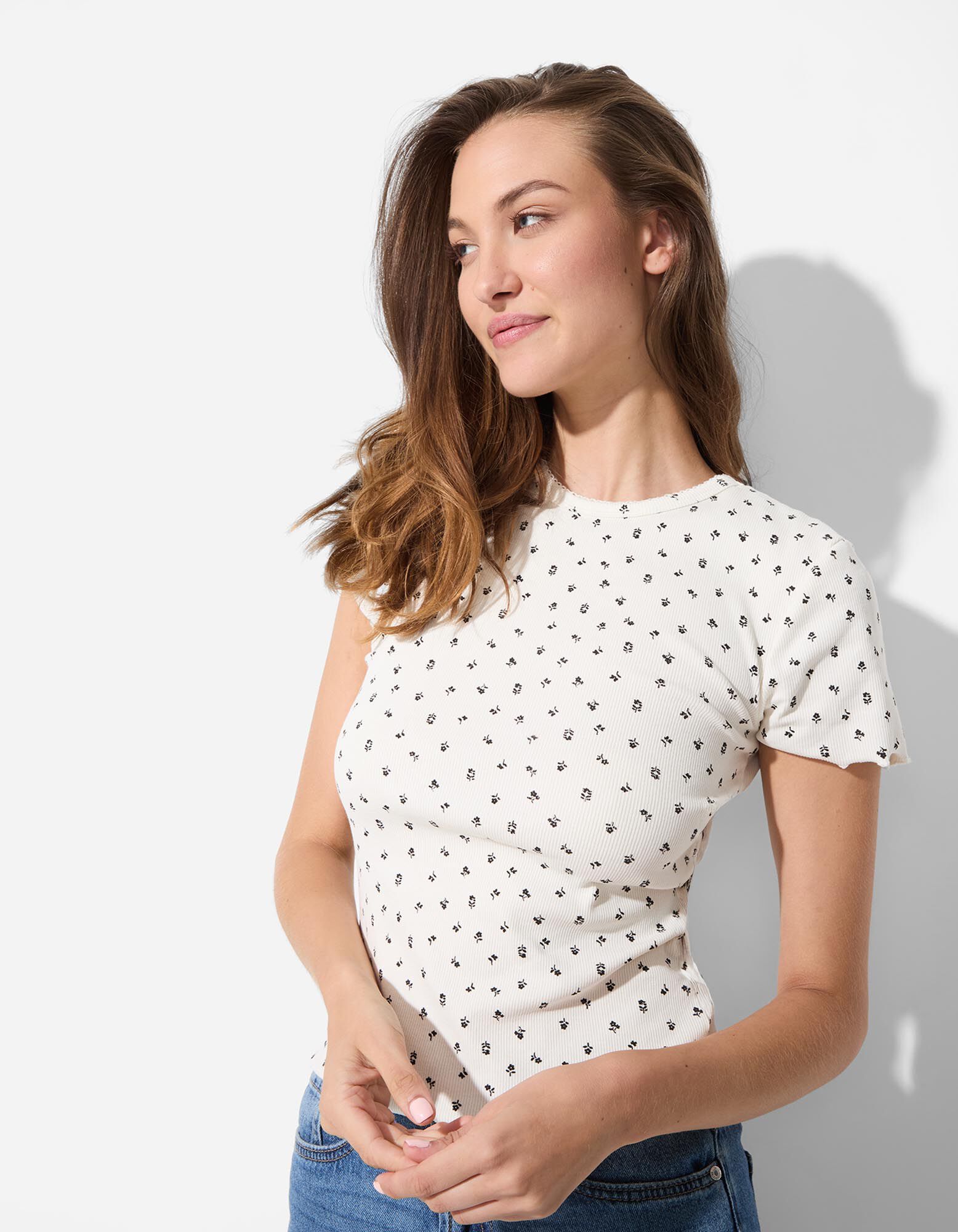 T-shirt - Geschulpte zoom - wit