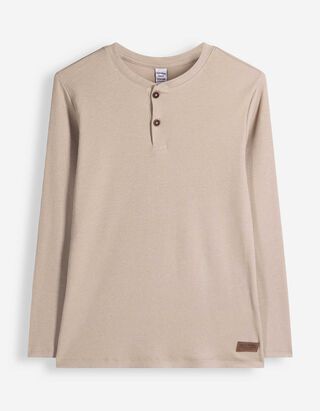 Langarmshirt - Feinripp - Beige
