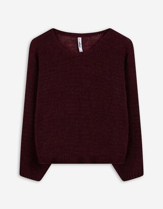 Strickpullover - V-Ausschnitt - dunkelrot
