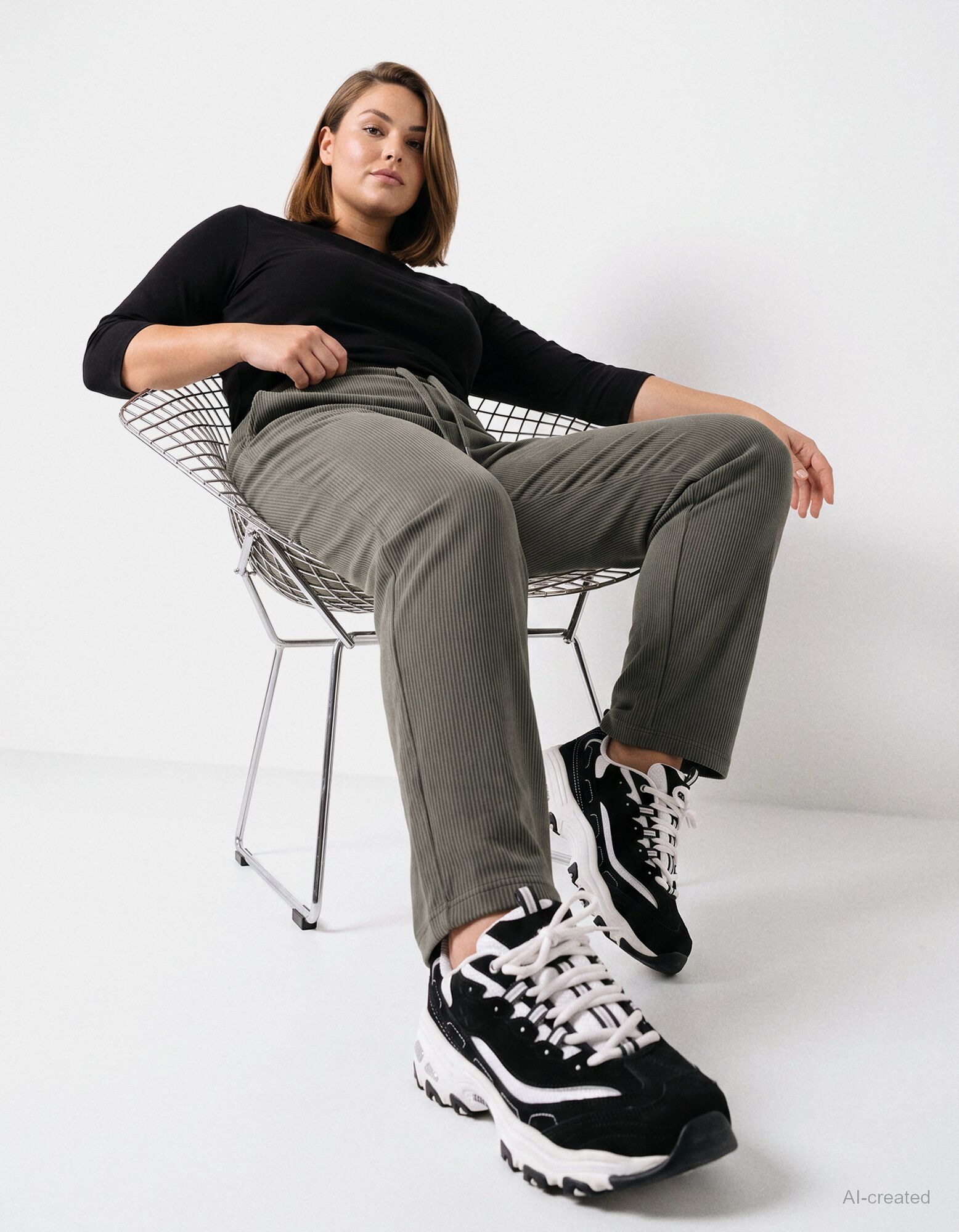 Pantalon en velours c&ocirc;tel&eacute; - Ceinture &eacute;lastique - Vert