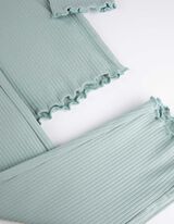 Pyjama Set aus Langarmshirt und Hose  - Muschelsaum - grün