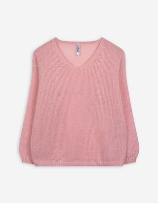 Strickpullover - V-Ausschnitt - rosa