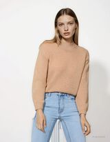 Strickpullover - V-Ausschnitt - beige