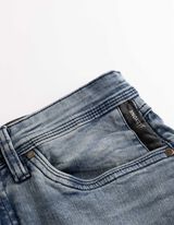 Short en jean - effet d&eacute;lav&eacute; - Bleu
