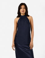 Bluse - Satin - Dunkelblau