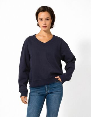 Sweatshirt - V-Ausschnitt - Dunkelblau