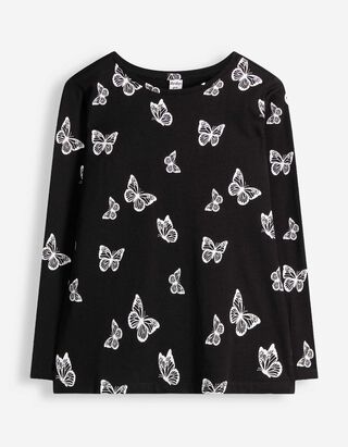 Longshirt - Allover-Print - Schwarz