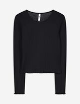 Cropped Langarmshirt - Rippenstruktur - schwarz