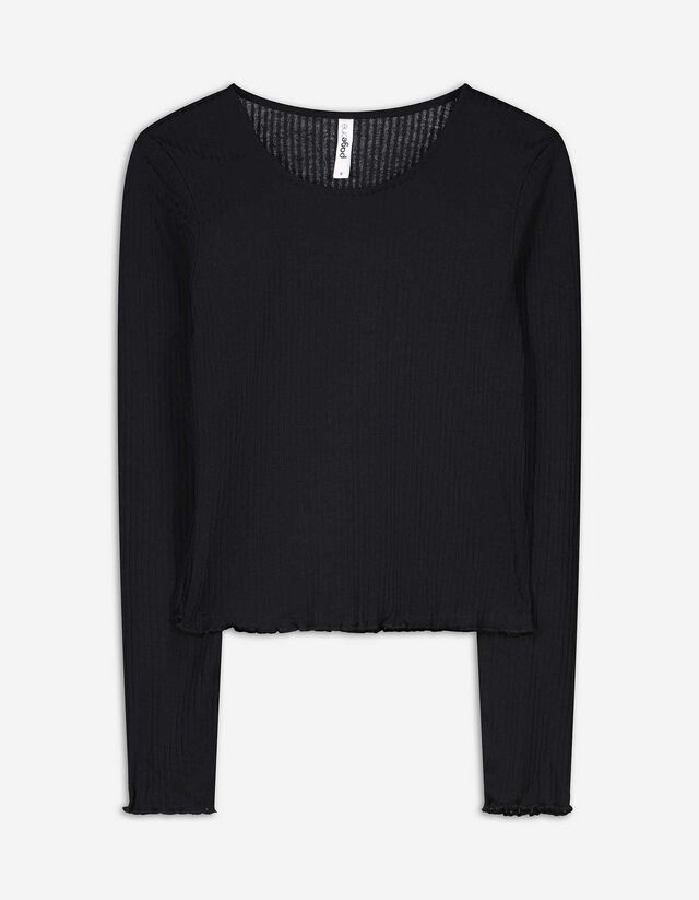 Cropped Langarmshirt - Rippenstruktur - schwarz