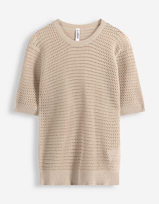 Strickpullover - Baumwoll-Mix - beige