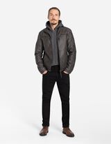 Biker-jakk - eemaldatav kapuuts - tumehall