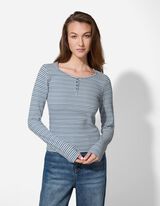 Langarmshirt - Rippenstruktur - blau
