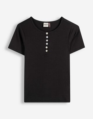 T-Shirt - Knopfleiste - Schwarz