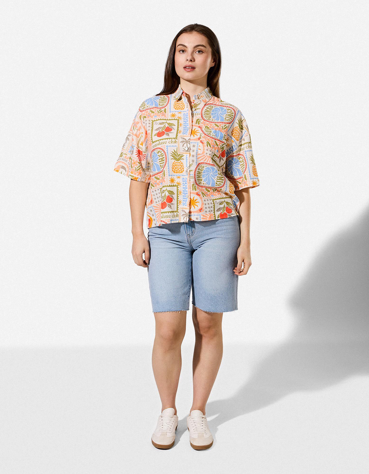 Bluse - Leinen-Mix - Wei&szlig;