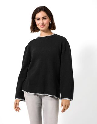 Pullover - Kontrastn&auml;hte - Schwarz