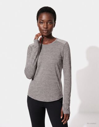 Langarmshirt - Rundhals-Ausschnitt - Hellgrau