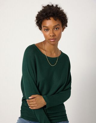 Strickpullover - Fledermaus&auml;rmel - Dunkelgr&uuml;n