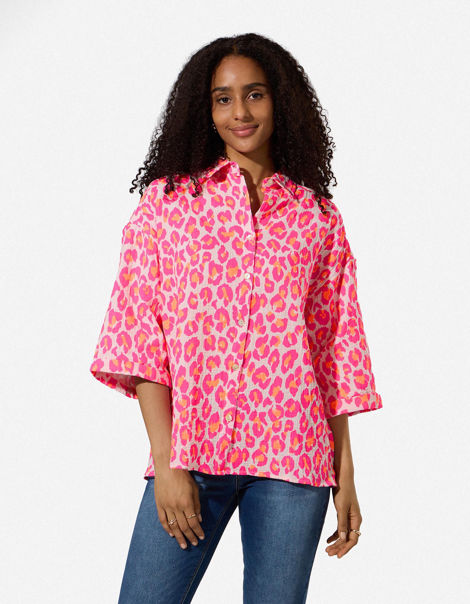 Blouse - Motif l&eacute;opard - Rouge