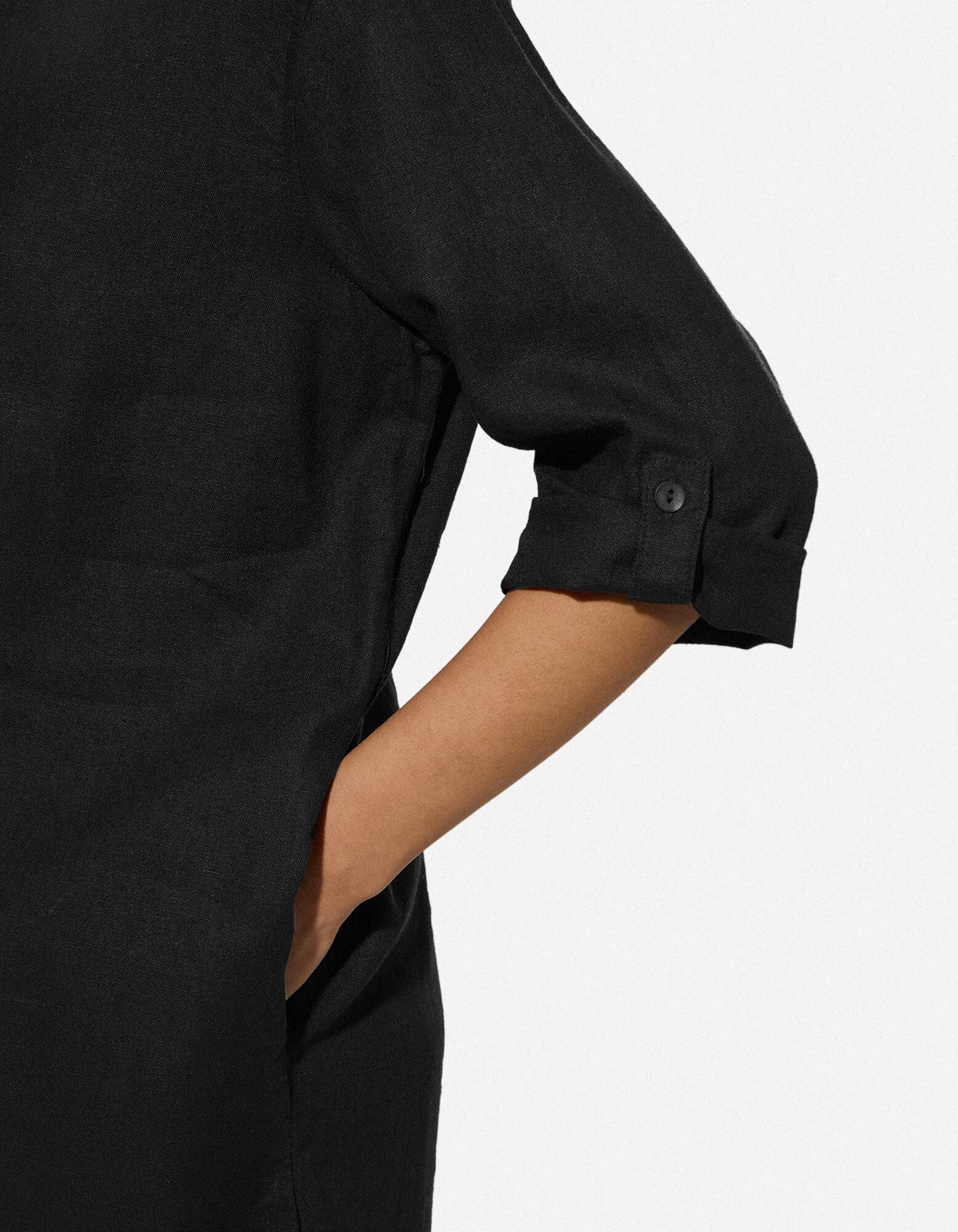 Kleid - Hemdkragen - Schwarz