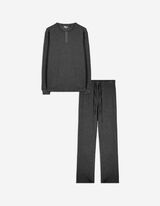Set de pijama format din cămașă cu mânecă lungă și pantaloni  - Amestec de bumbac - Negru