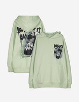 Kapucnis felső - H&aacute;tul nyomtatott minta - vilagos zold