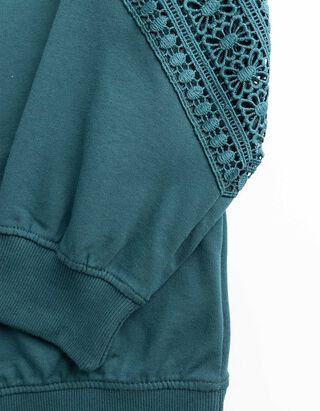 Sweatshirt - Metallic details - Petrolblauw