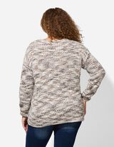 Sweter z dzianiny - dekolt w serek - bialy