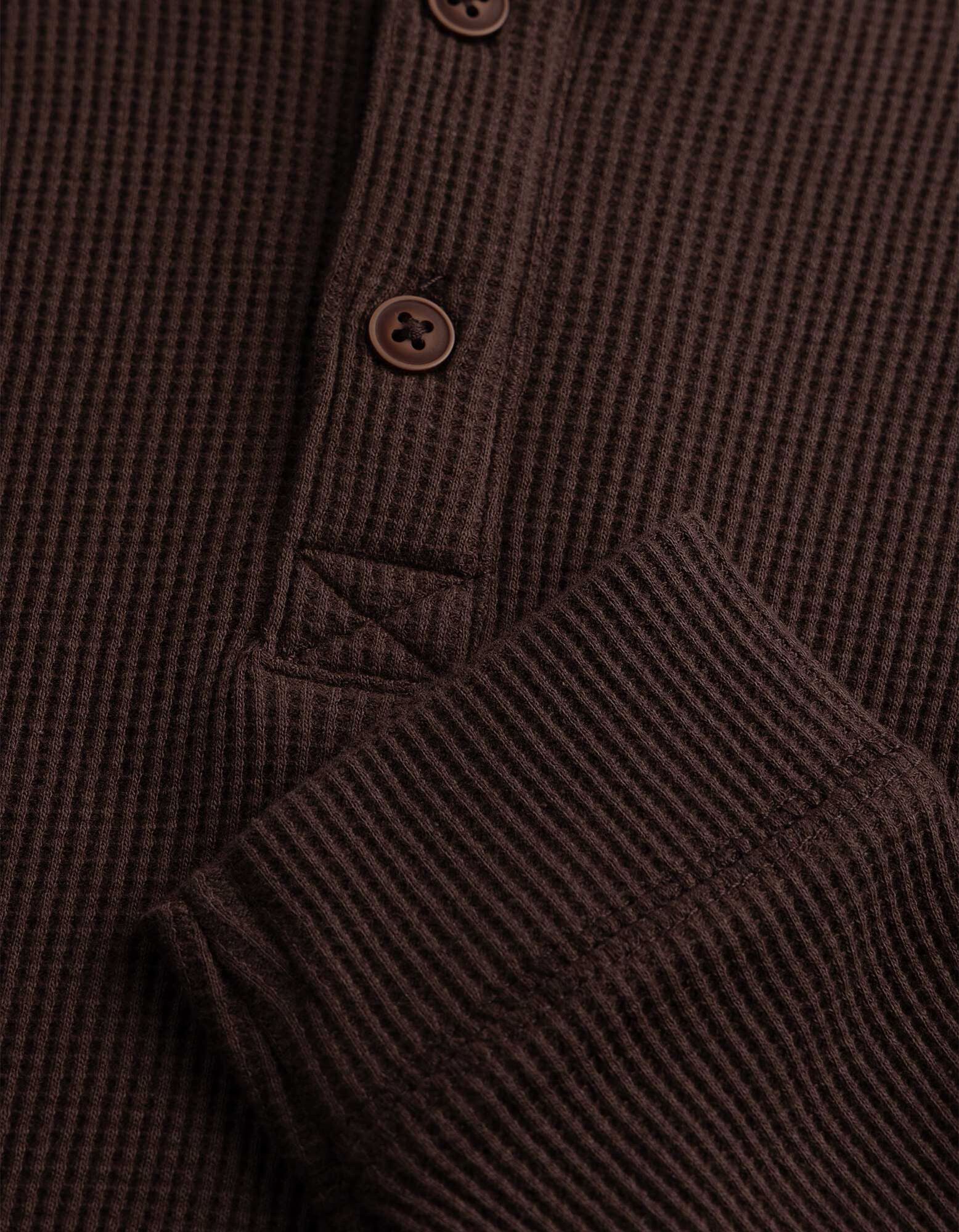 Langarmshirt - Waffelstruktur - Dunkelbraun