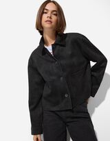 Jachetă-cămașă - Imitație de piele întoarsă - Negru