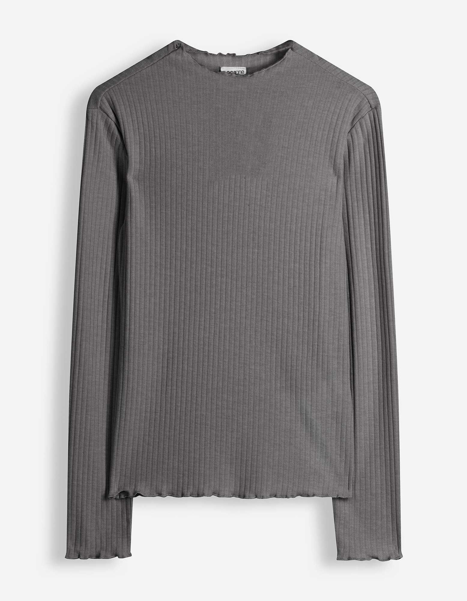 Langarmshirt - Rippenstruktur - Dunkelgrau