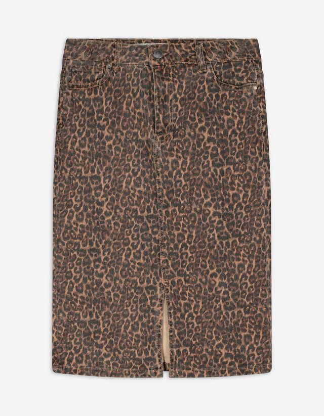 Fustă midi - Animal print - Maro deschis