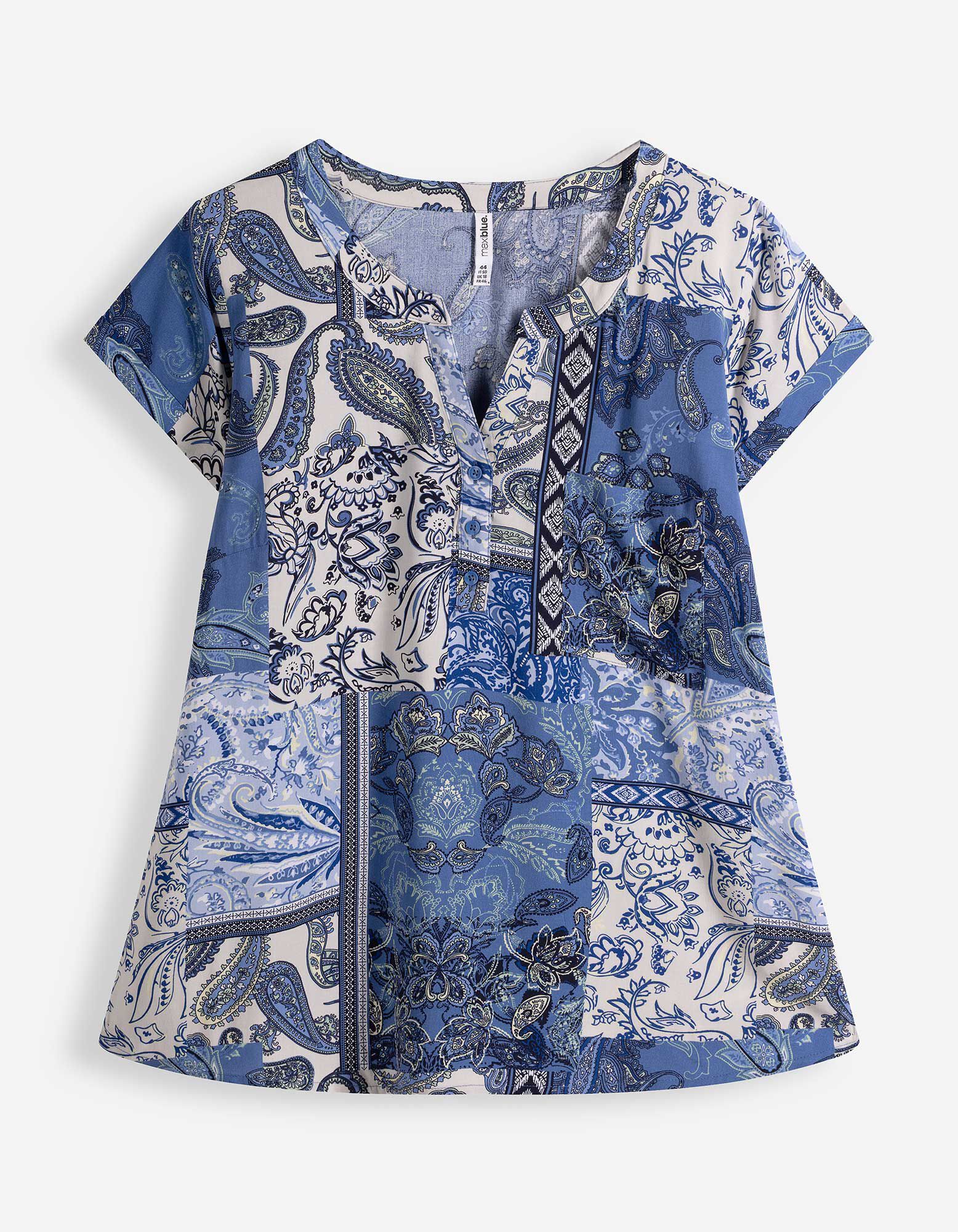 Blusenshirt - Allover-Print - blau