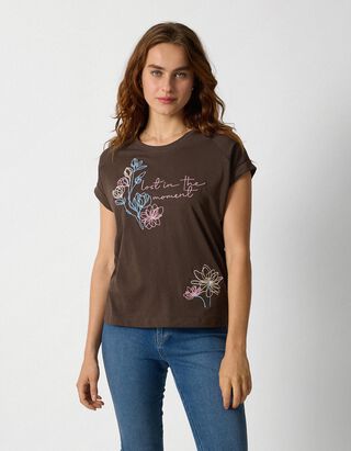T-Shirt - Stickerei - Dunkelbraun