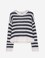 Pulover de tricot - M&acirc;neci de liliac - Albastru inchis