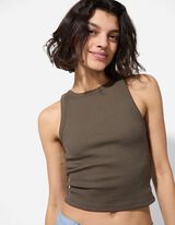 Crop modrček - Fina rebrasta tkanina - temno zelena